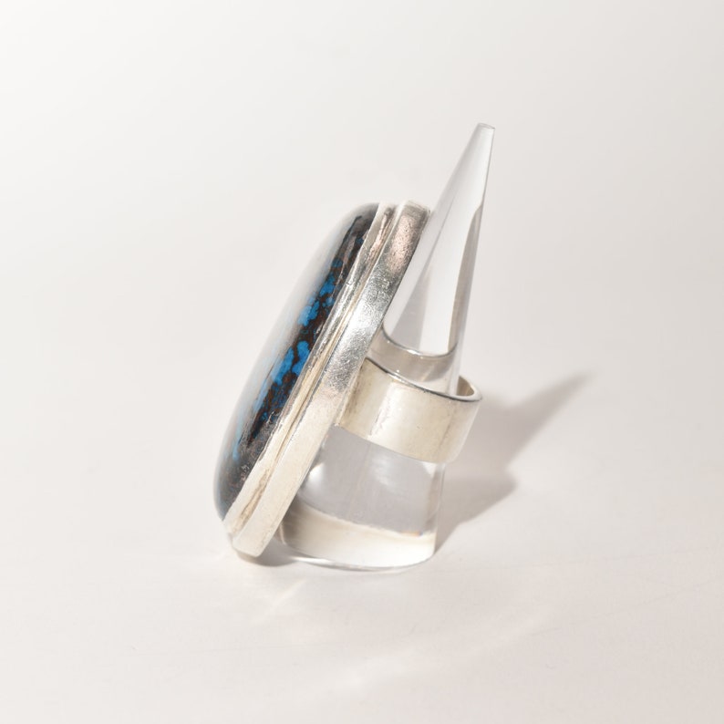 Huge Sterling Silver Cabochon Statement Ring, Chunky Blue Matrix Gemstone, Size 7 3/4 US image 7