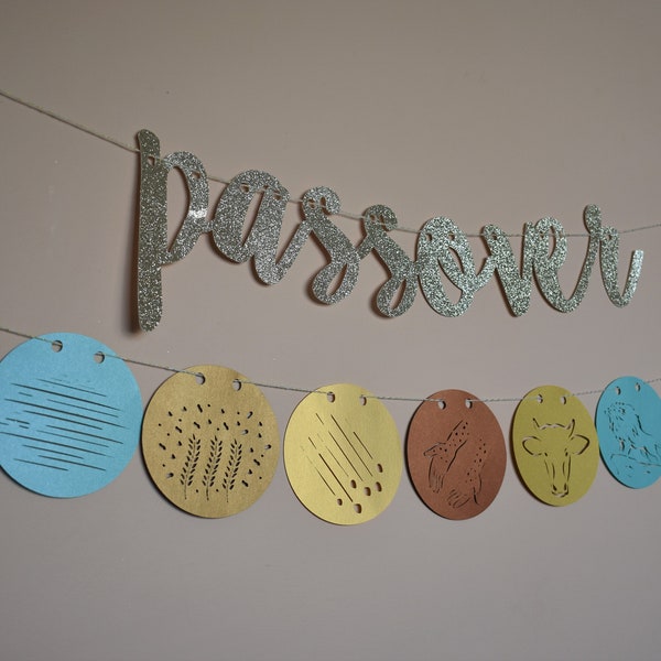 Passover garland |  A unique Passover decoration: 10 plagues of Egypt and a Passover in glitter | Jewish holiday decoration for Pesach