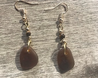 Amber Sea Glass Earrings
