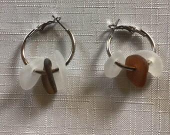 Hoop earrings with genuine beach glass