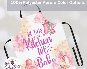 Tablier unisexe, Dans cette cuisine, nous cuisinons Tablier 100 % polyester, 5 couleurs de sangle au choix, Taille unique pour femme ou homme, Cadeaux de cuisine