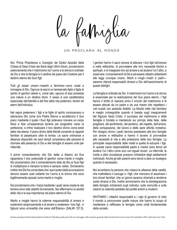 Printable La Famiglia Un Proclama Al Mondo Lds Sud Etsy