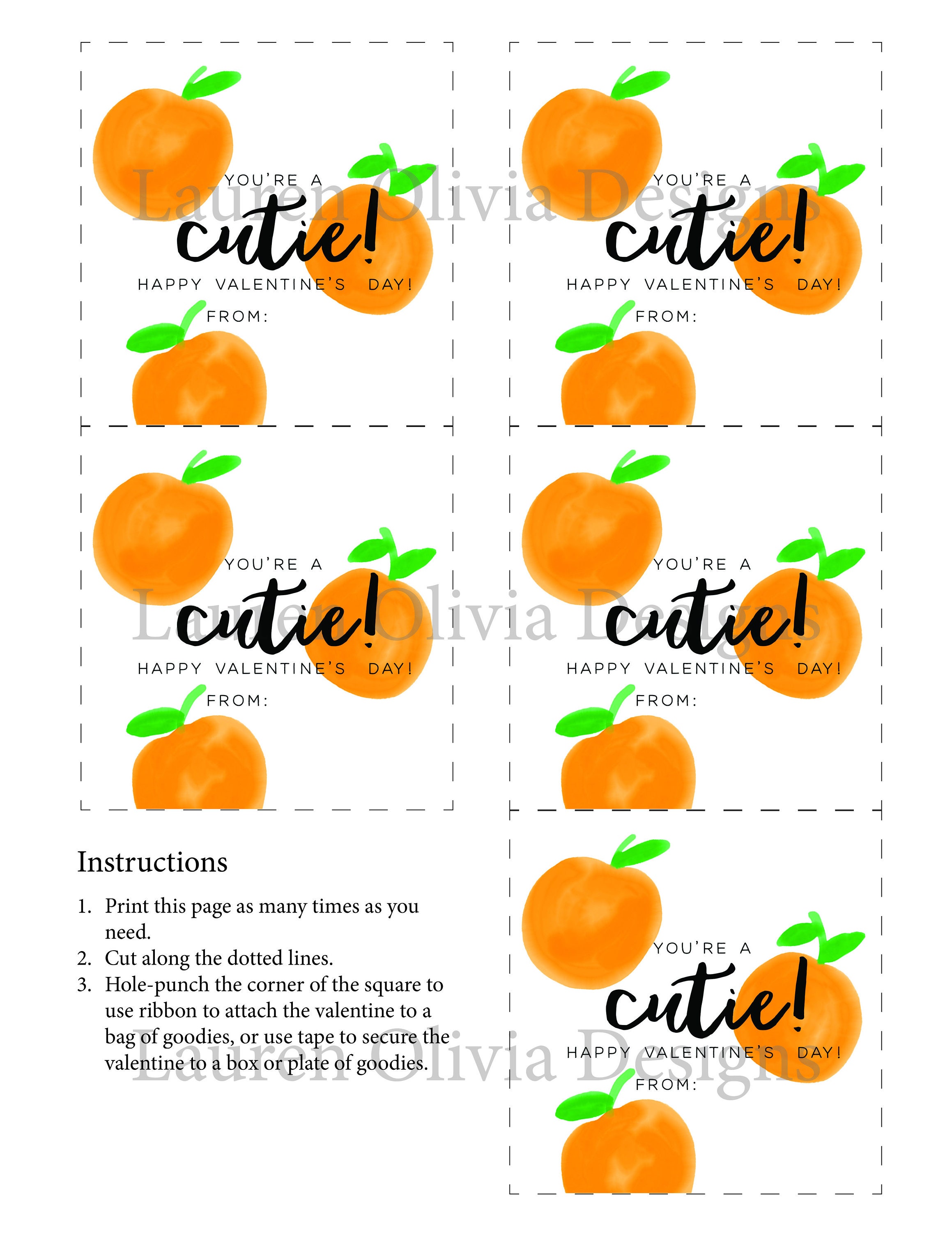 Cutie/clementine Valentine Printable You're a Cutie | Etsy