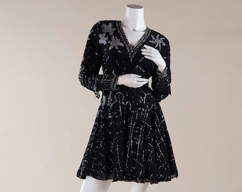 Fabrice Simon 1980s silk dress with elaborate beading - Fabrice NY designer vintage dress