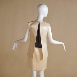 S/S 2013 Céline by Phoebe Philo runway minimalist dress in cream satin with black mesh back