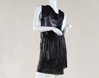 F/W 1982 Gianni Versace documented oroton metal matching set with draped cowl neck top and layered skirt