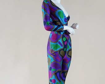 1980s Emanuel Ungaro multi-coloured spandex set with organic shapes
