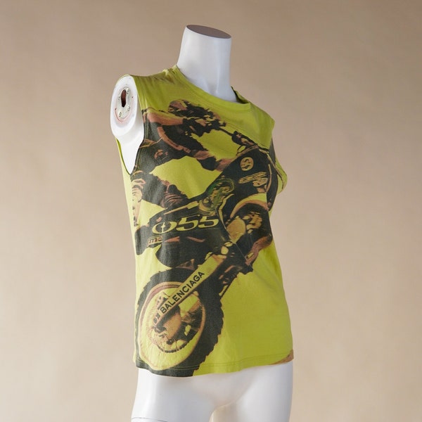 Balenciaga by Nicolas Ghesquière motocross sleeveless designer tee in chartreuse yellow/green