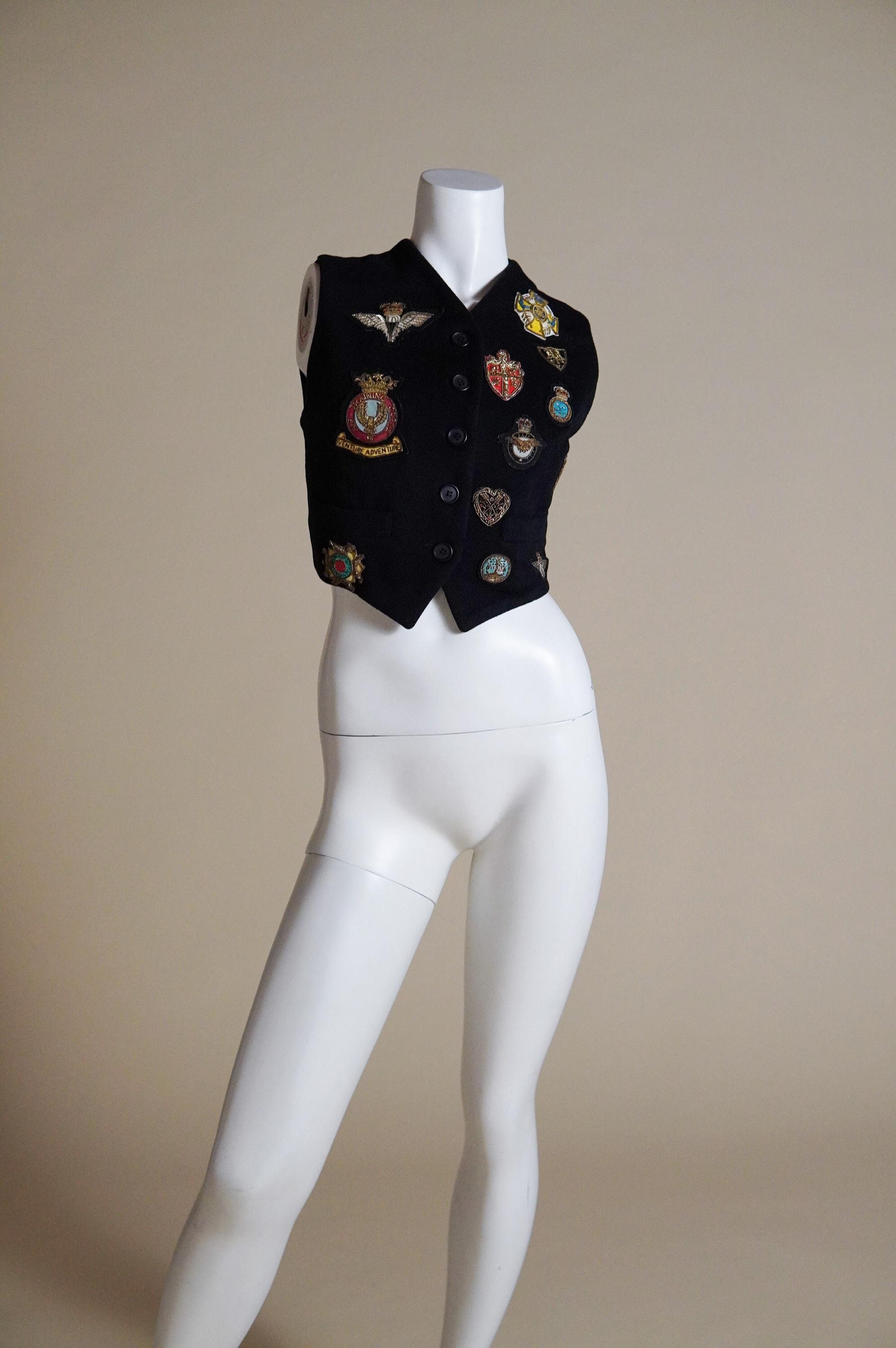 F/W 1992 Dolce & Gabbana rare runway documented black wool vest with metallic military style patches