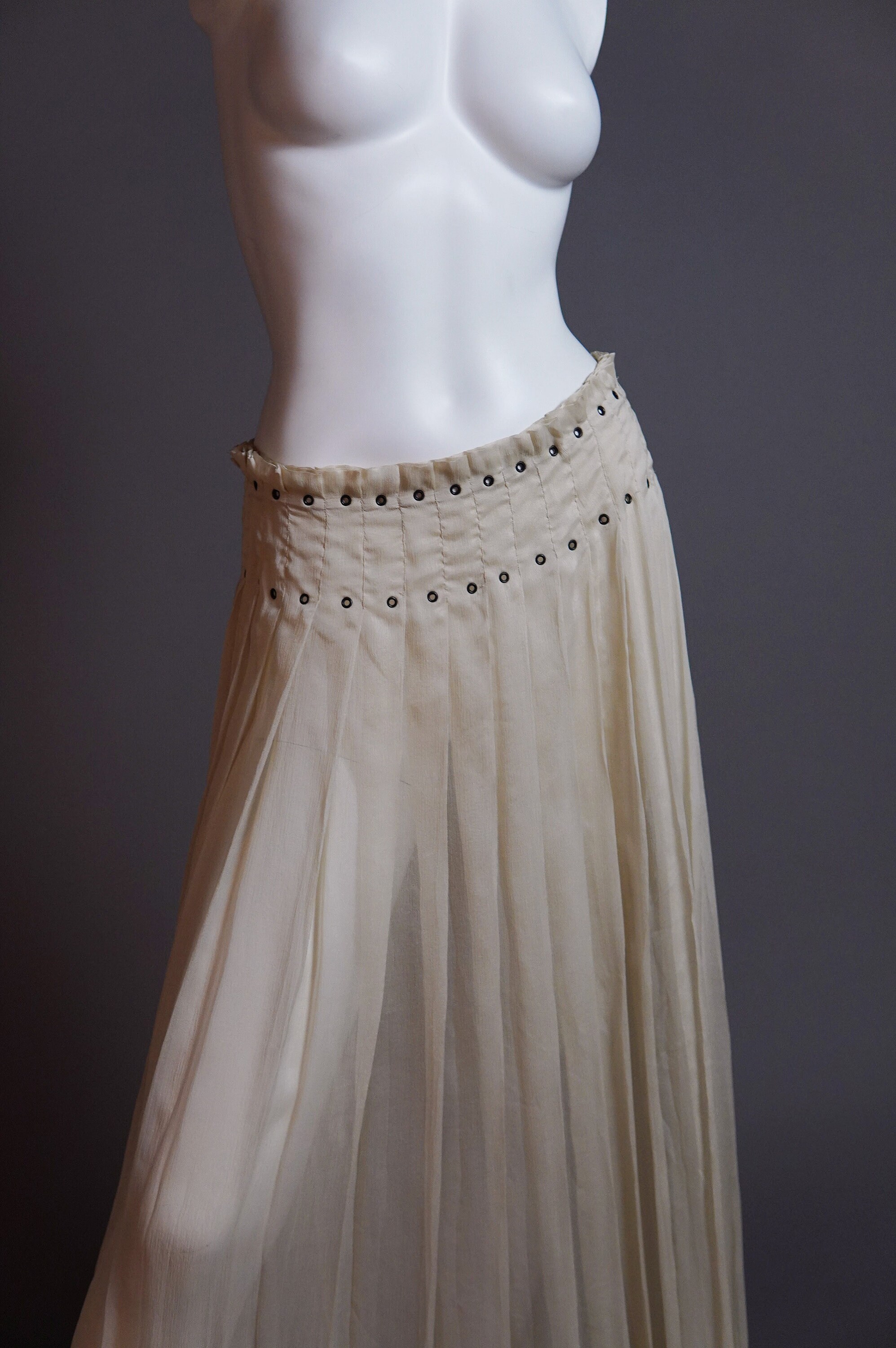 S/S 2000 Prada Pleated Silk Chiffon Skirt With Grommets
