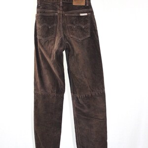 vintage brown suede pant with contrast stitching classic lined authentic suede leather pant cut like a high-waisted jean image 4