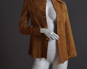 マイクラ 人気アイテム Céline 1970s Shirt Gold Shiny With Suede Tan in Jacket ジャケット・アウター