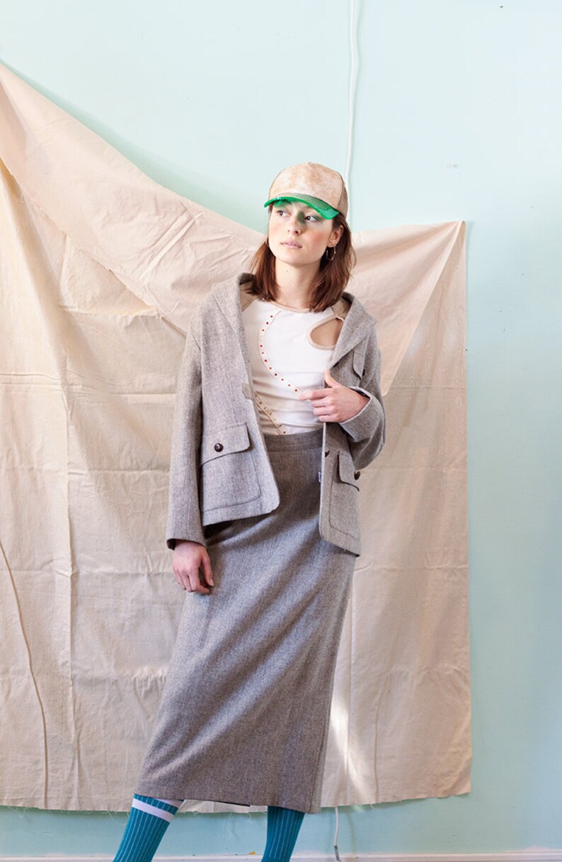 vintage wool safari skirt suit beige classic matching set image 6