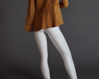 1970s Céline Shirt Jacket in Tan Suede With Shiny Gold