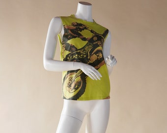 Balenciaga by Nicolas Ghesquière motocross sleeveless designer tee in chartreuse yellow/green