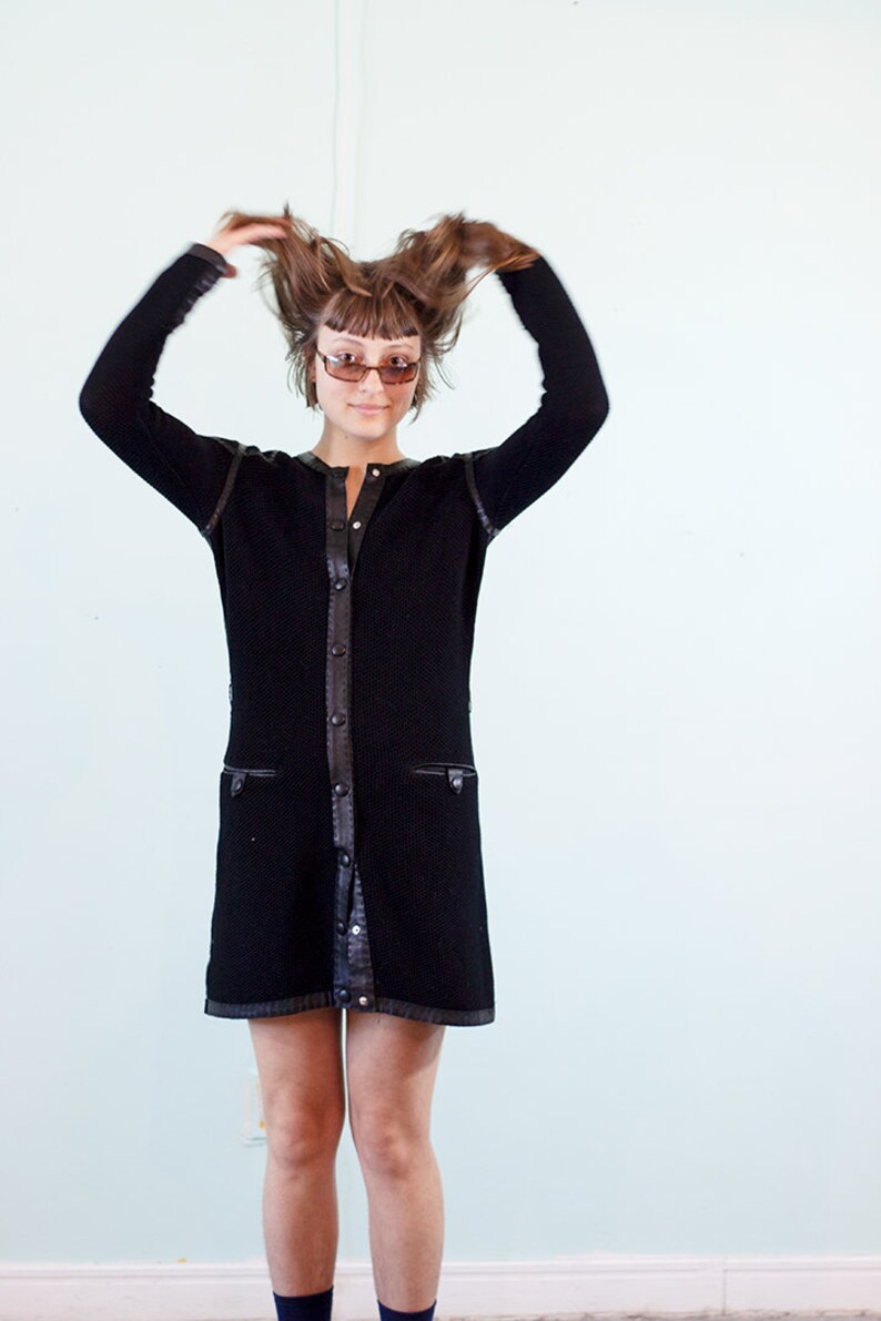 Jean Paul Gaultier cotton knit dress with leather trim vintage designer coat dress image 7