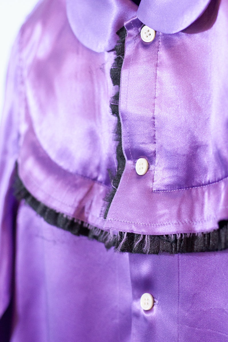 deconstructed Comme des Garçons satin shirt designer purple shirt with black ruffle detail image 6