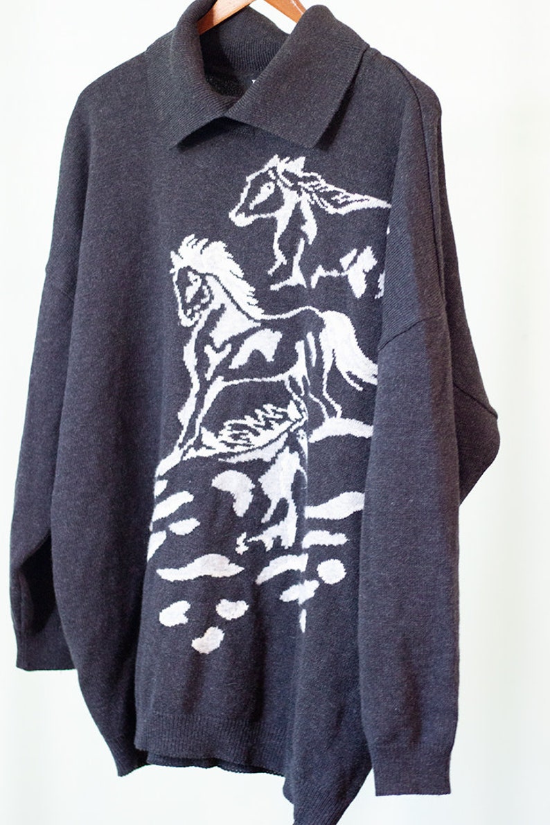 vintage Escada wool sweater with horses 1990s designer wool sweater with cashmere and silk design image 3