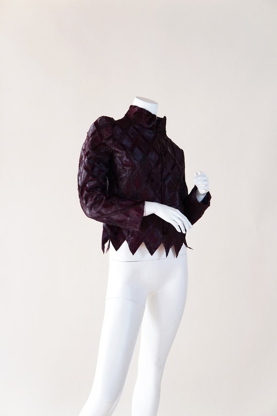 1980s Karl Lagerfeld harlequin pony hair leather v