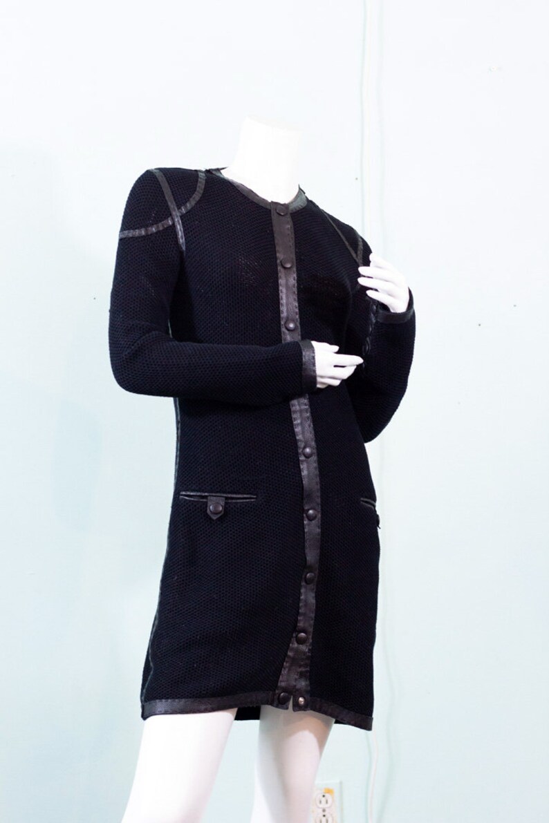 Jean Paul Gaultier cotton knit dress with leather trim vintage designer coat dress image 2