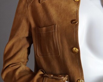1970s Céline Shirt Jacket in Tan Suede With Shiny Gold