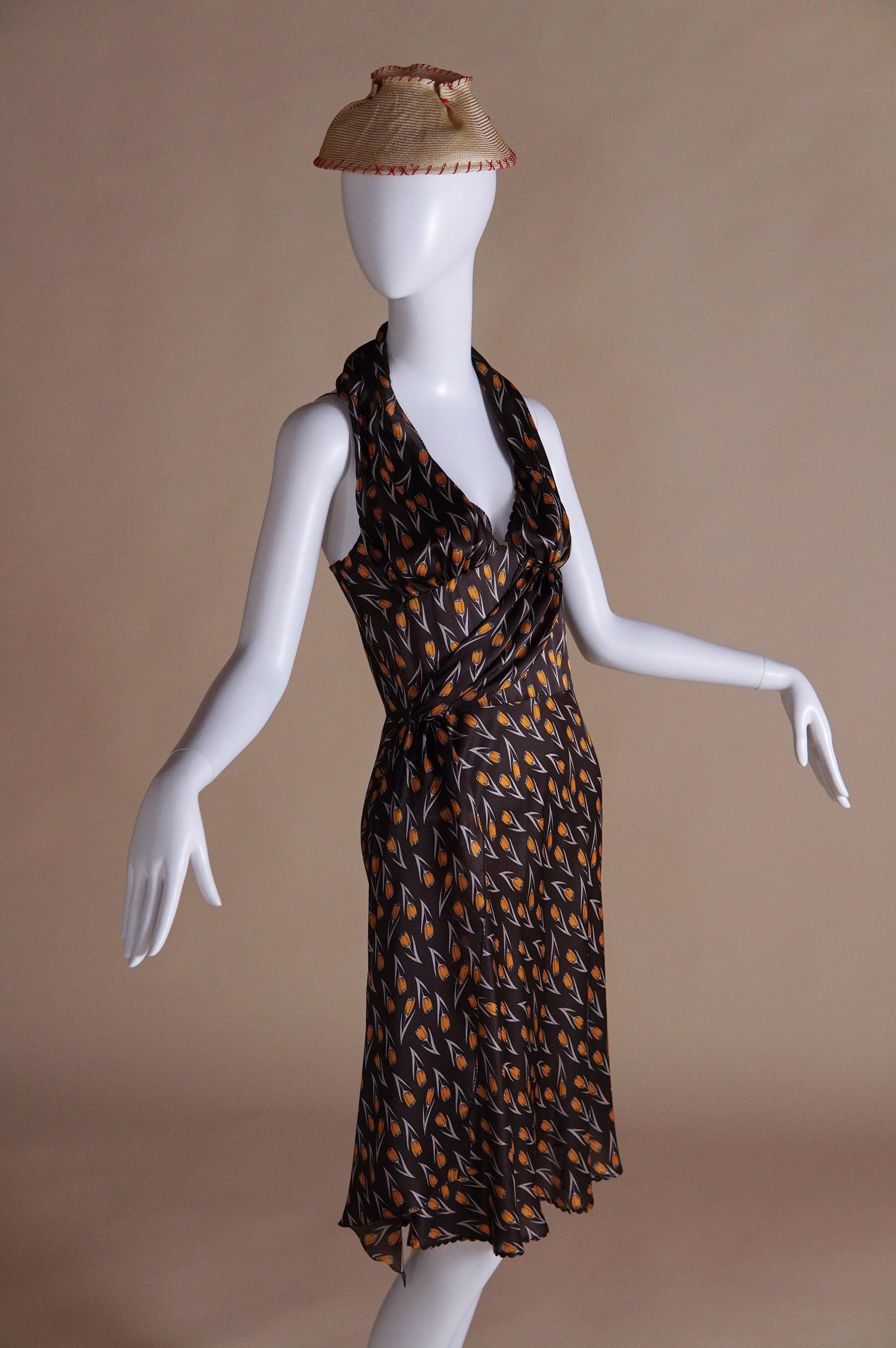 F/W 2000 Miu Miu Campaign Silk Bias Cut Dress With Tulips