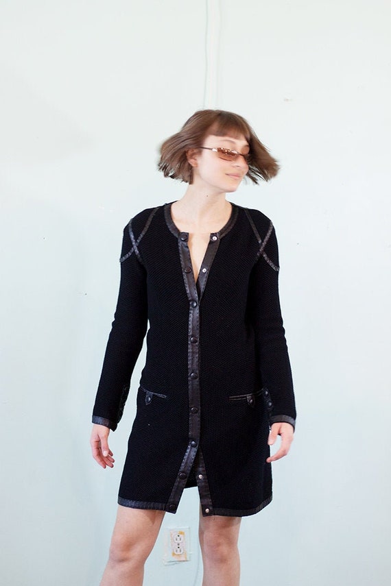 Jean Paul Gaultier Cotton Knit Dress With Leather Trim - Vintage Designer Coat Dress - Etsy Jean Paul Gaultier Cotton Knit Dress With Leather Trim - Vintage Designer Coat Dress - Etsy