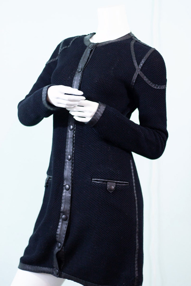 Jean Paul Gaultier cotton knit dress with leather trim vintage designer coat dress image 6