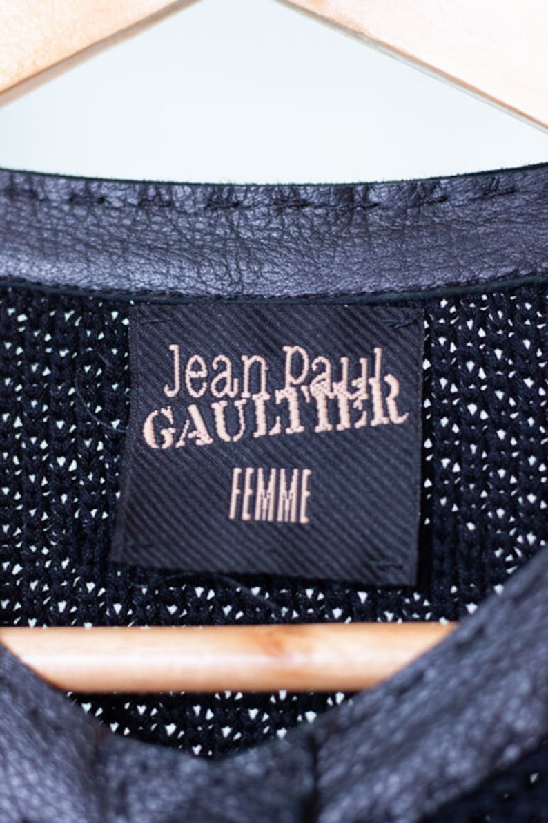 Jean Paul Gaultier cotton knit dress with leather trim vintage designer coat dress image 10