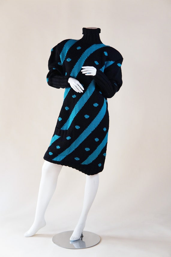 Bold Two-tone 1980s Karl Lagerfeld Knit Sweater Dress With Stripe and Spots  - Etsy