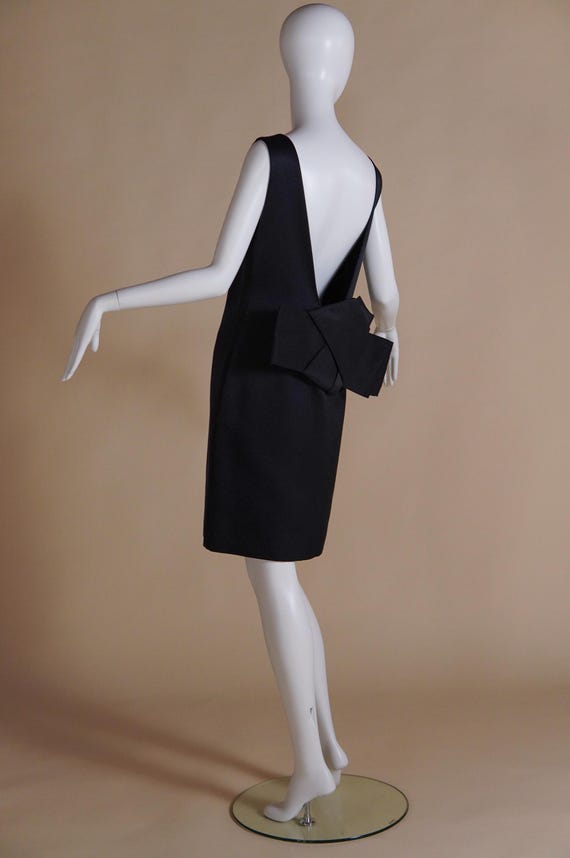 S/S 2006 Lanvin by Alber Elbaz Black silk blend satin dress with obi style bow and open back S/S 2006 Lanvin by Alber Elbaz Black silk blend satin dress with obi style bow and open back