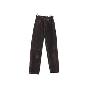 vintage brown suede pant with contrast stitching classic lined authentic suede leather pant cut like a high-waisted jean image 2