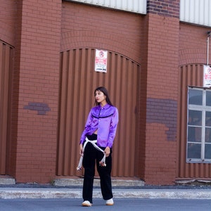 deconstructed Comme des Garçons satin shirt designer purple shirt with black ruffle detail image 4