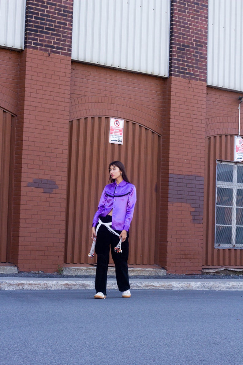 deconstructed Comme des Garçons satin shirt designer purple shirt with black ruffle detail image 4