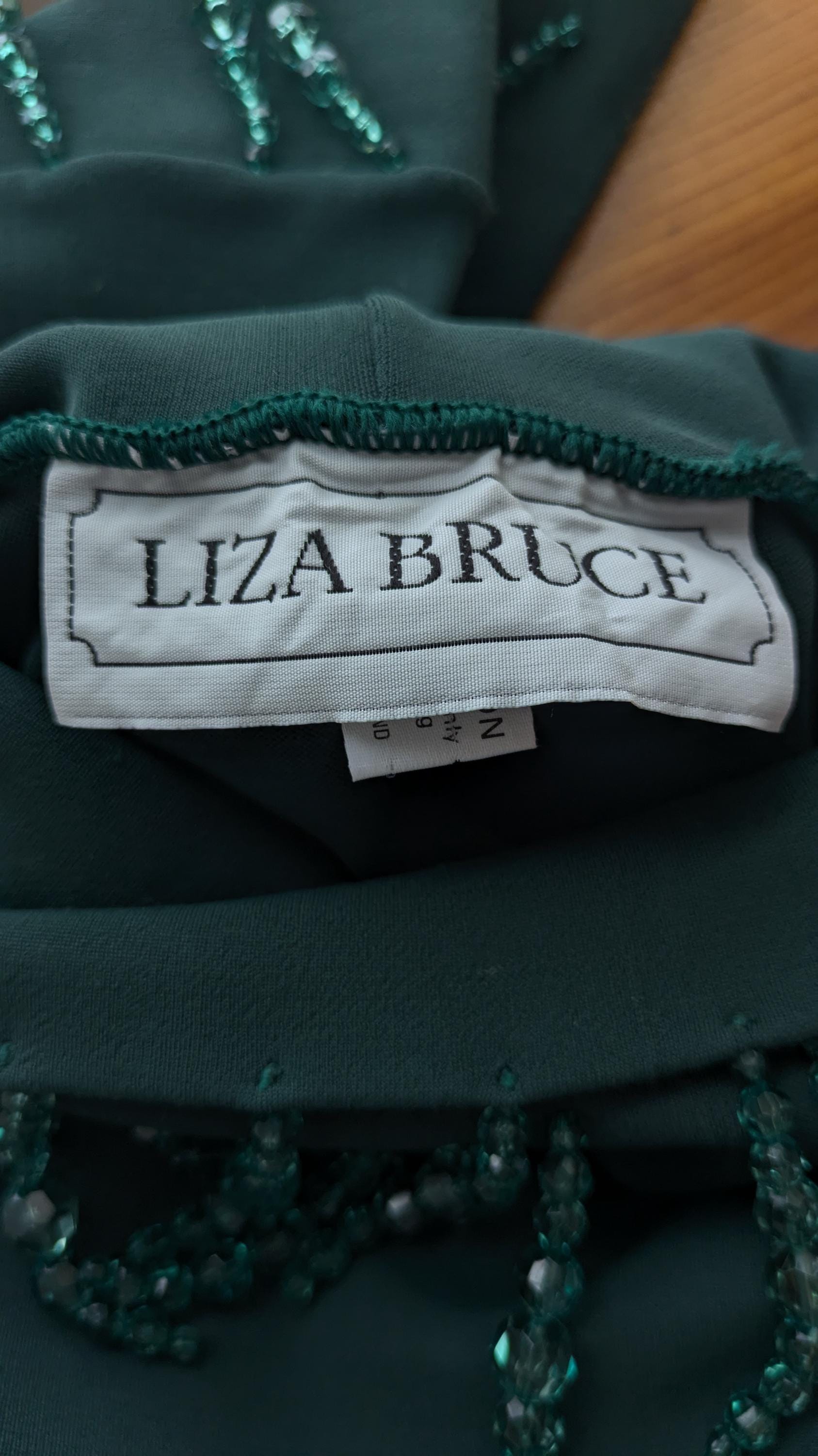 1990s Liza Bruce Green Funnel Neck Top With Hanging Crystal Embellishments  - Etsy