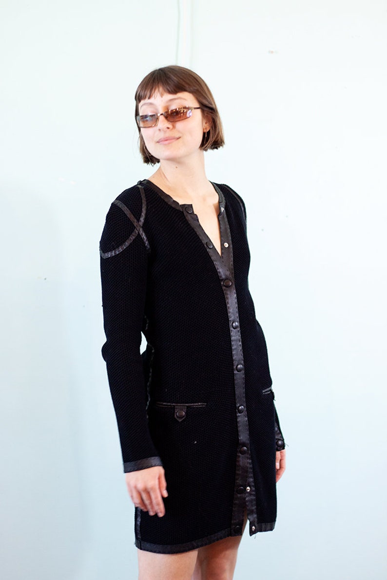 Jean Paul Gaultier cotton knit dress with leather trim vintage designer coat dress image 5