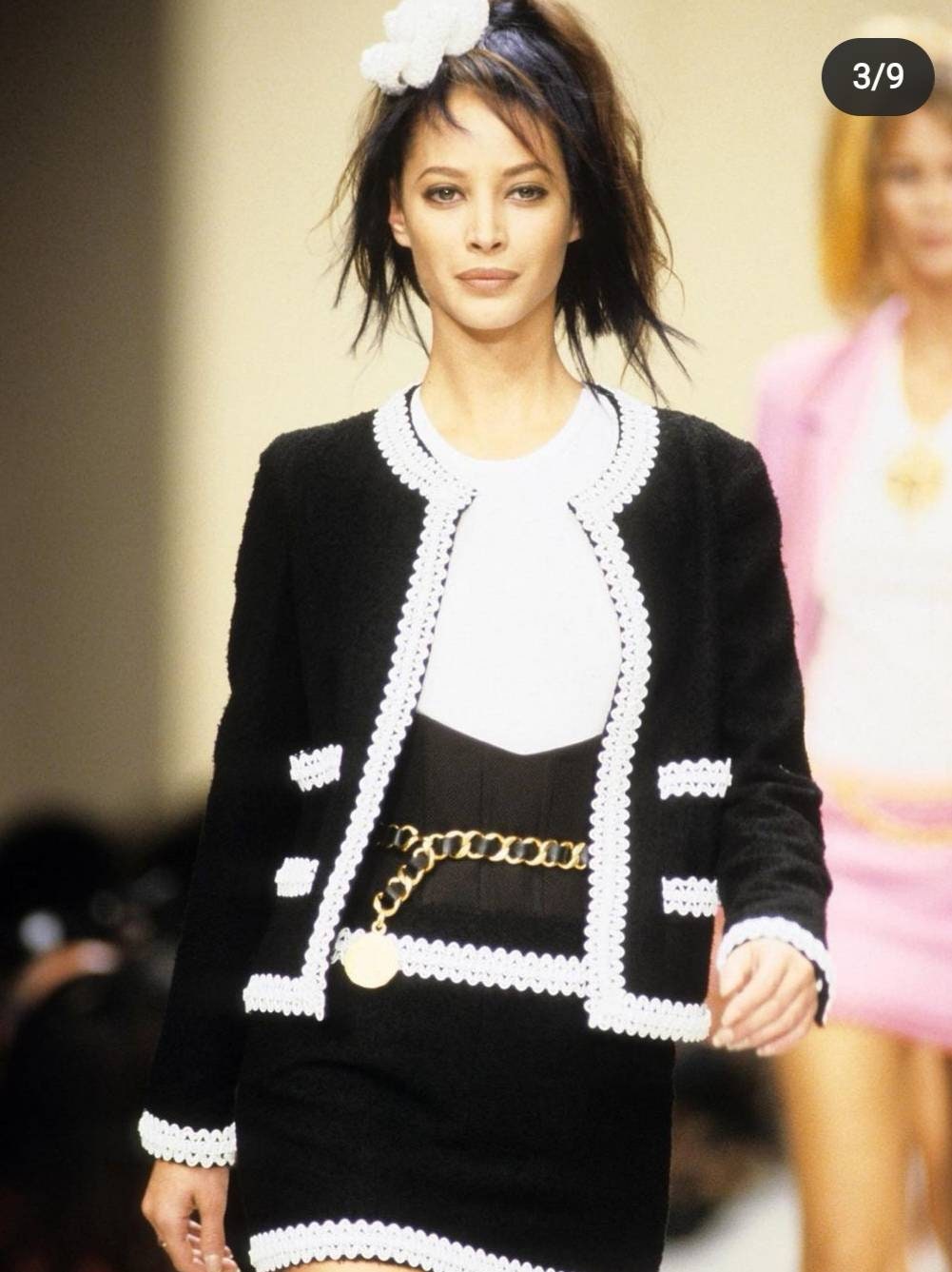 Chanel Spring 1994 Tweed Skirt With Braided Scoubidou Trim 