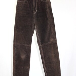 vintage brown suede pant with contrast stitching classic lined authentic suede leather pant cut like a high-waisted jean image 3