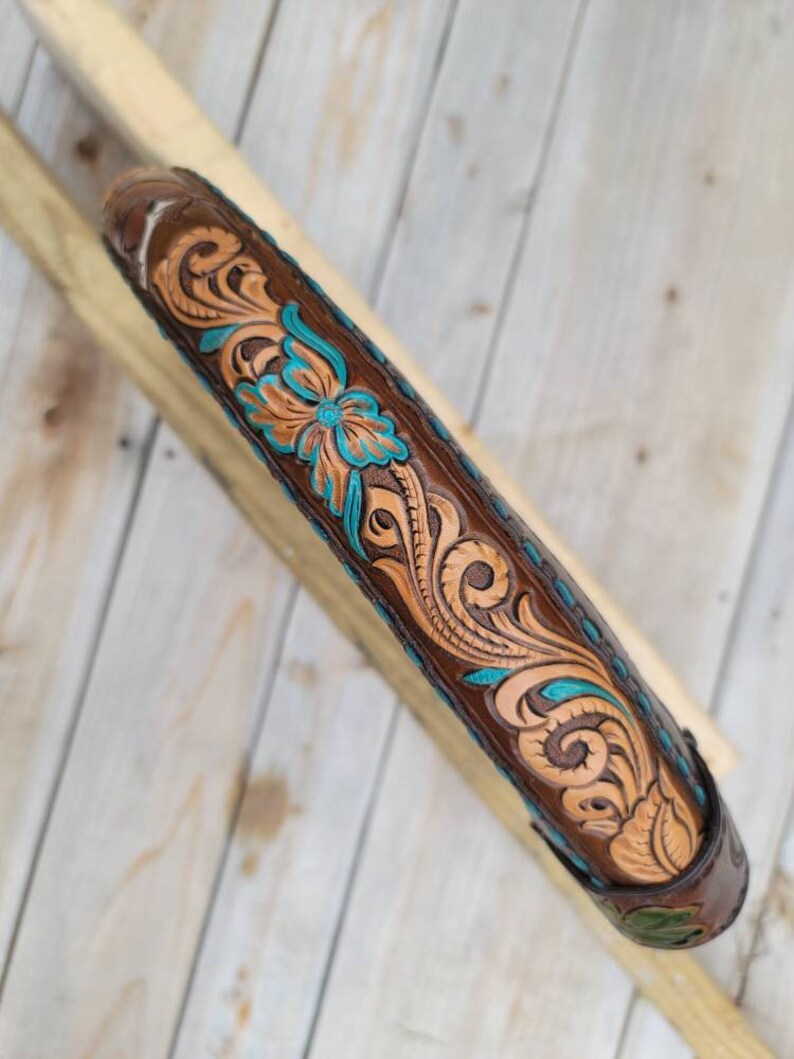 Custom tooled leather steering wheel cover. Standard size Etsy