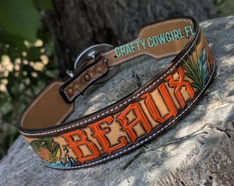Pet collar custom tooled leather