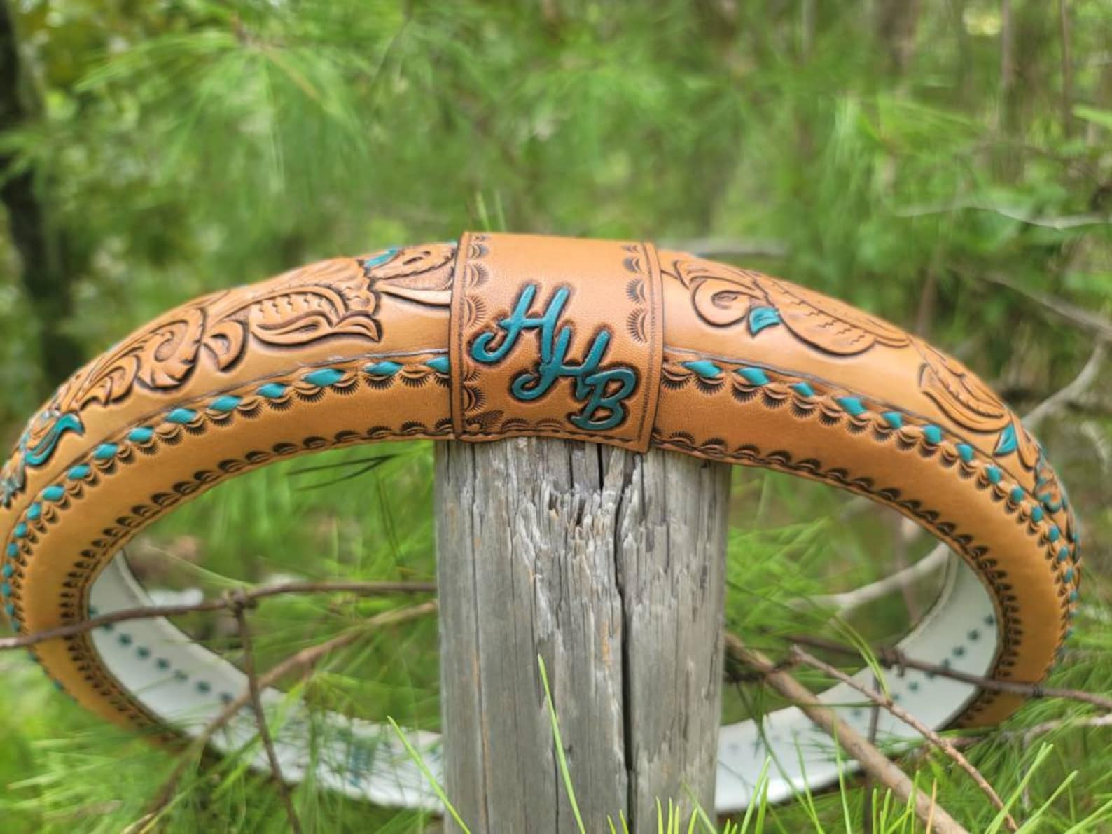 Custom tooled leather steering wheel cover. Standard size Etsy