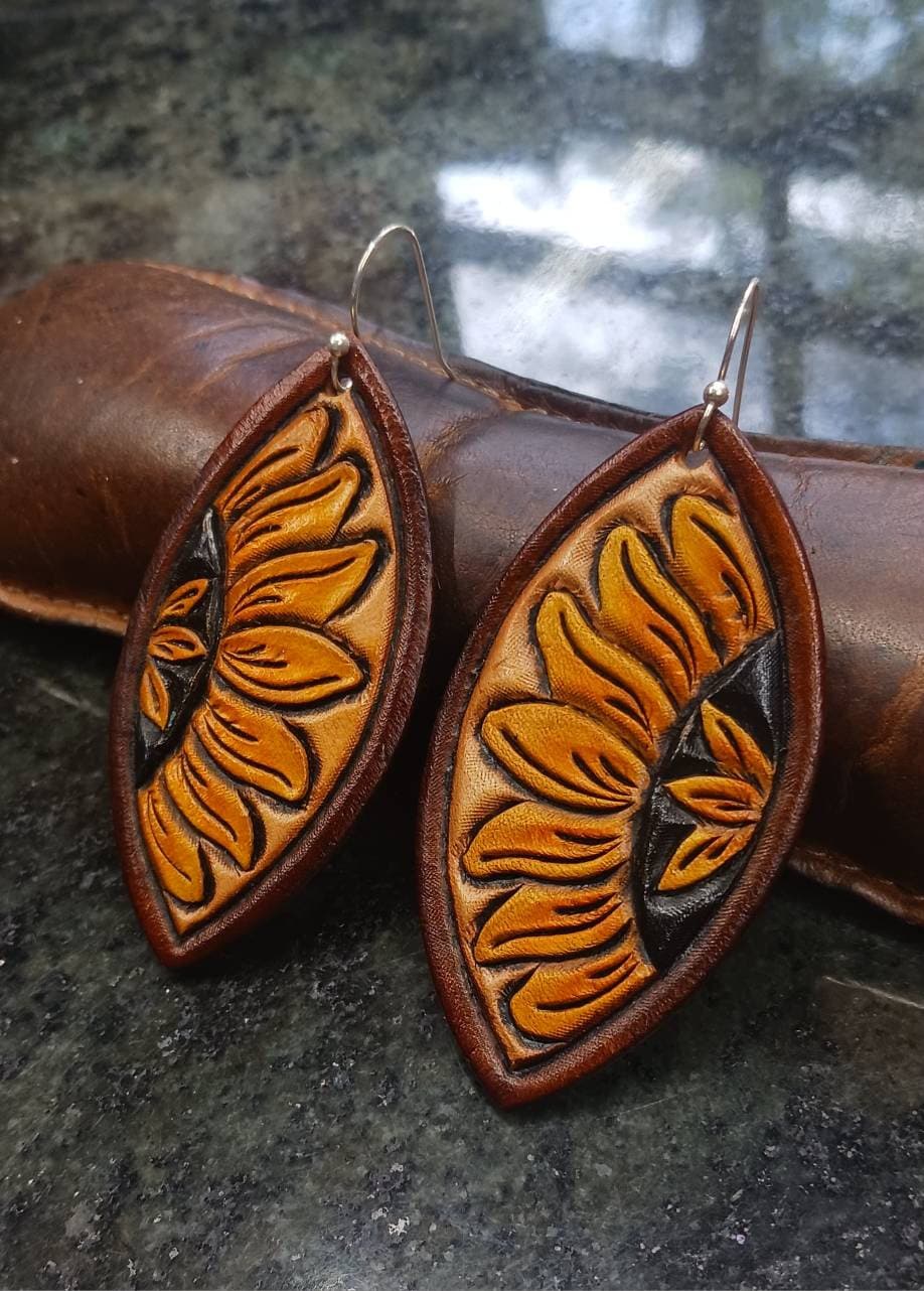 Sunflower leather earrings sale