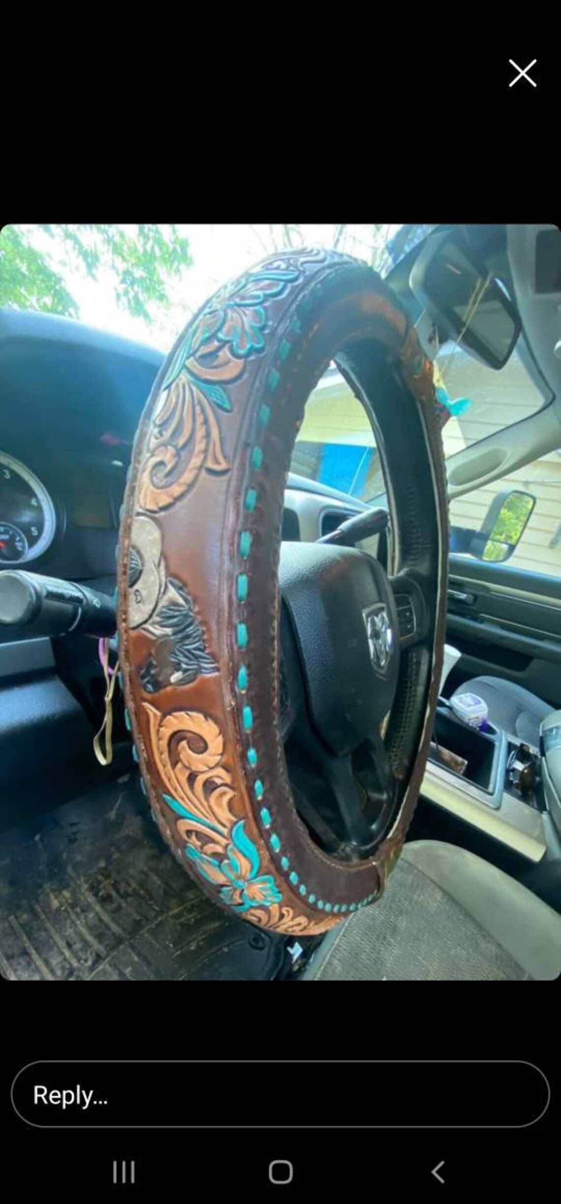 Custom tooled leather steering wheel cover. Standard size Etsy