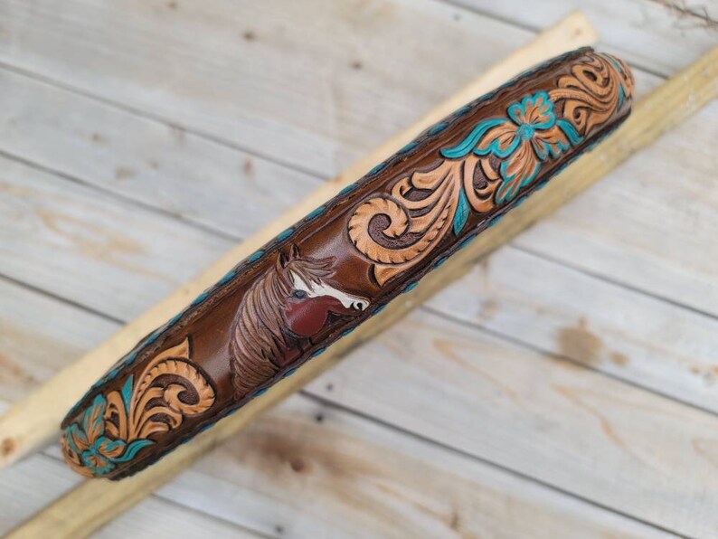Custom tooled leather steering wheel cover. Standard size Etsy