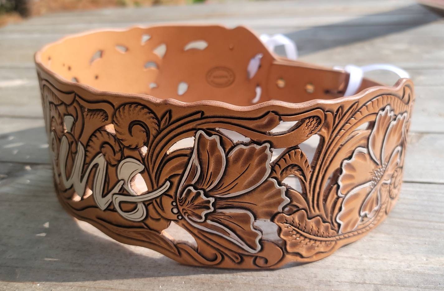 Bridal waist cincher tooled leather belt. Etsy