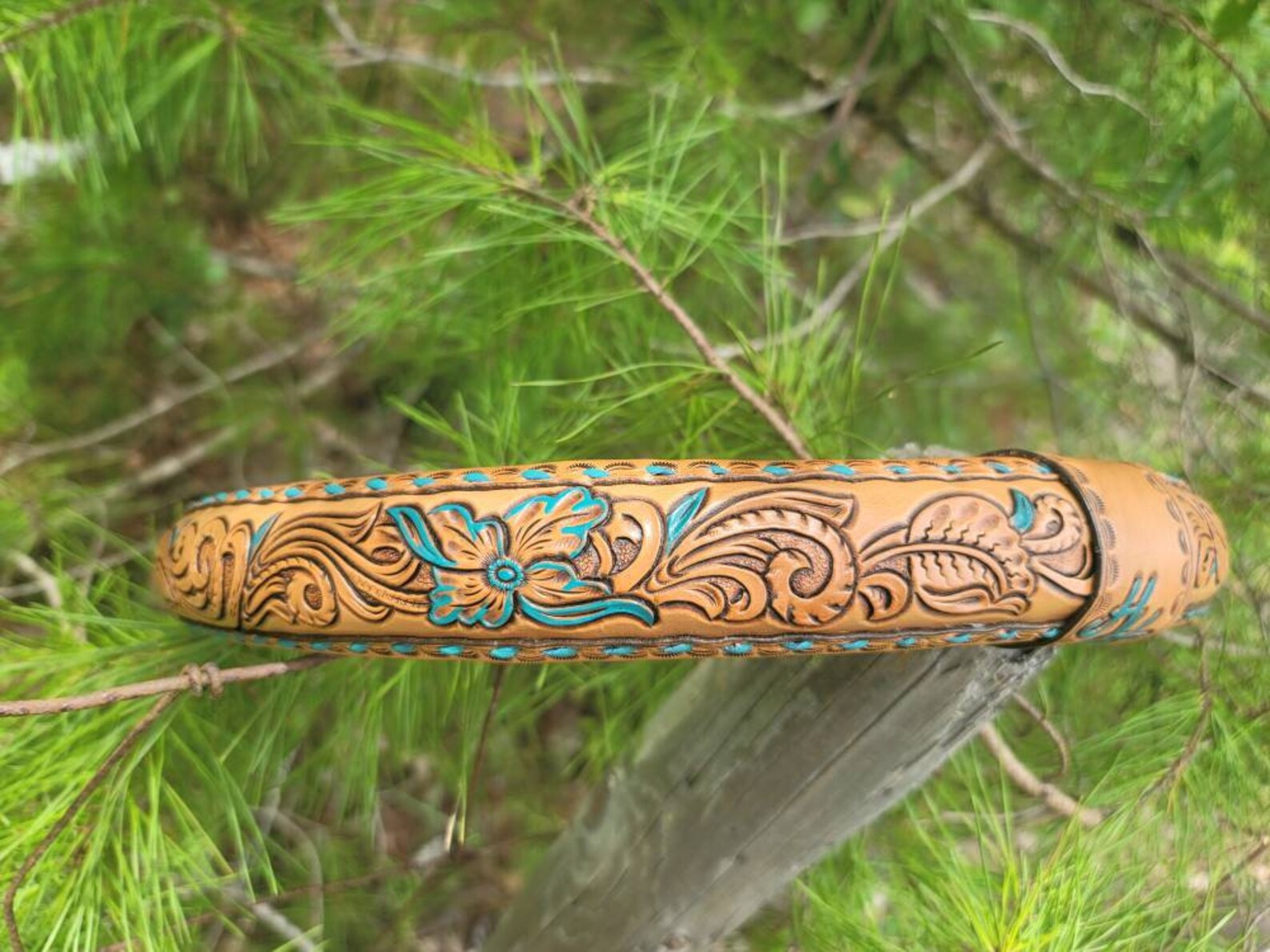 Custom tooled leather steering wheel cover. Standard size Etsy
