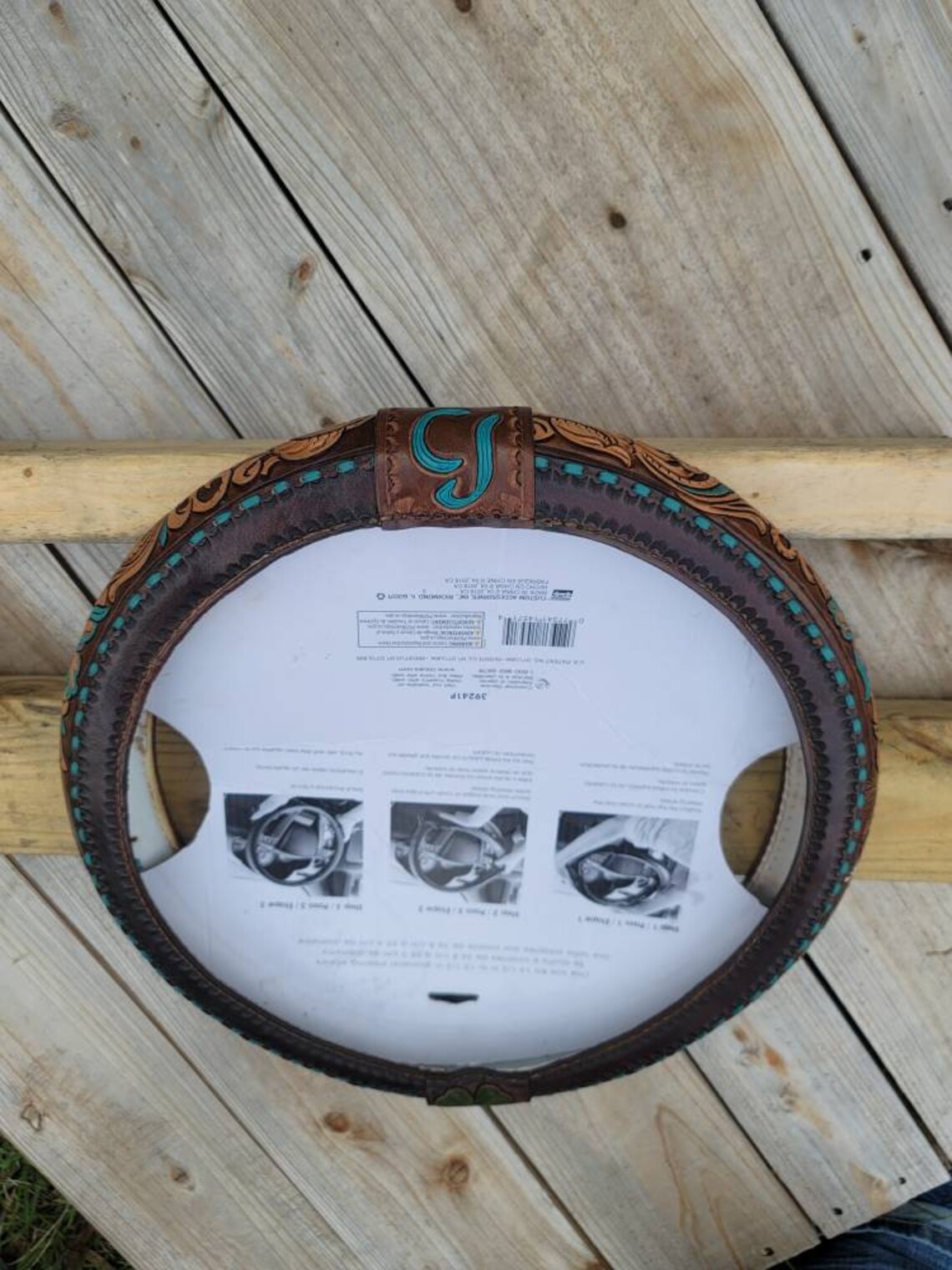 Custom tooled leather steering wheel cover. Standard size Etsy