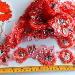 2 yards Beaded 3D Flower Trim Applique