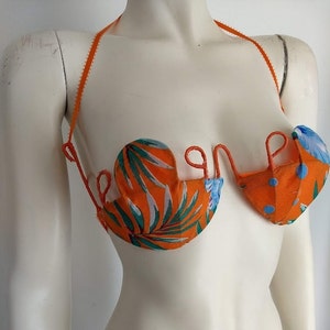 Bra Ready Covered Wire  Frame Ready  Size 34 36  B C   Hand Made  Made in USA  Red Color Fabric Carnival Bra
