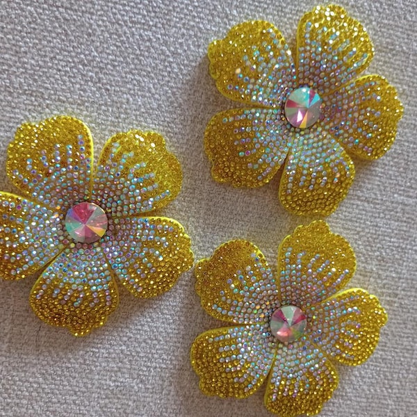 3 Flowers  3D Rhinestone Flower Set – 3pcs, Vibrant Colors, 3" diameter Crystal Flowers